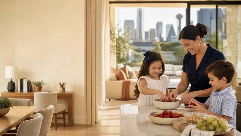 How to Hire a Nanny in Dallas in 2026: A Clear Process for DFW Families — professional nanny engaging with children in a family home in Dallas for Crown Nannies